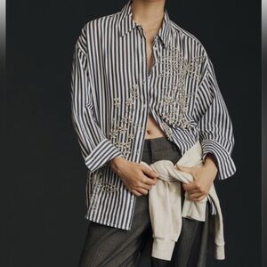 NEW Anthropologie The Bennet Buttondown Shirt: Beaded & Sequined Edition Medium